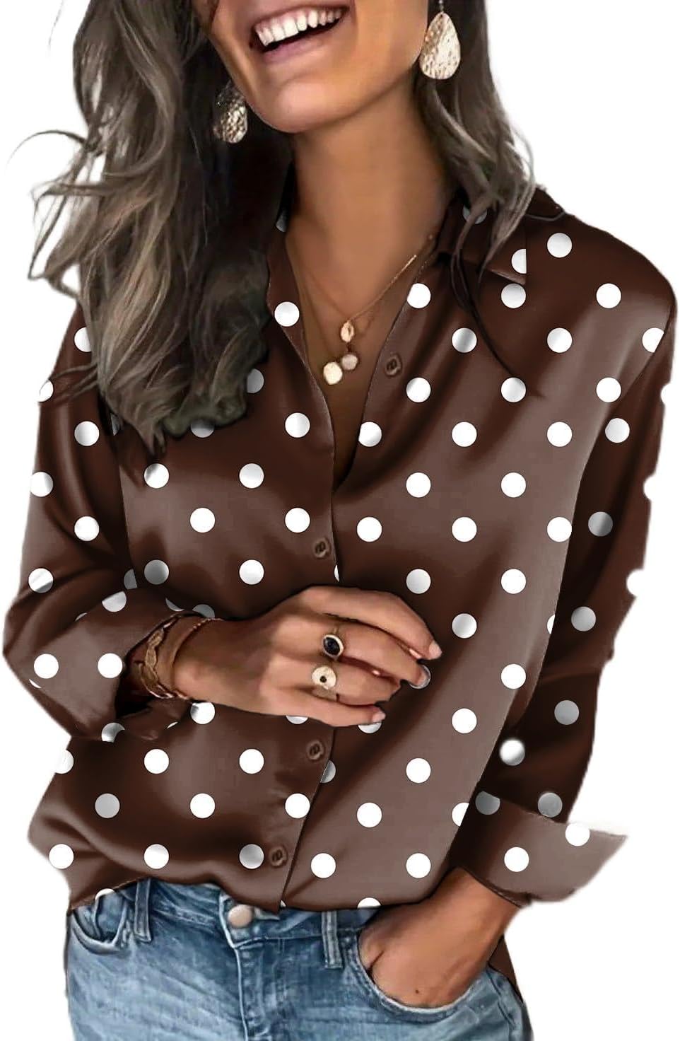 Zeagoo Satin Blouses for Women Silk Button Down Shirts Long Sleeve Tops