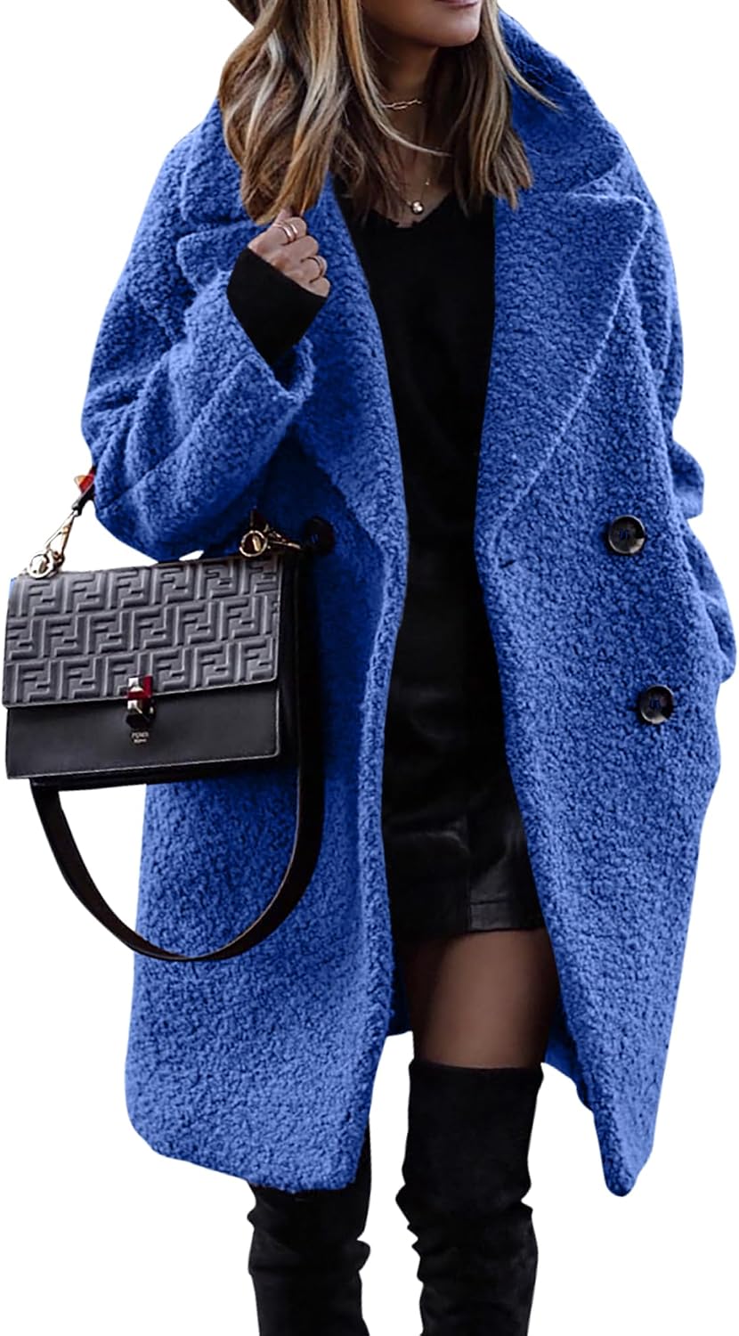 BTFBM Women Faux Fur Coats Lapel Fleece Sherpa Jackets