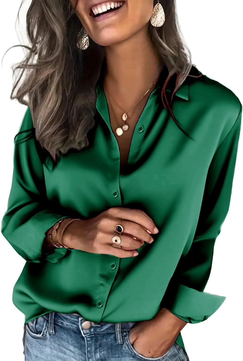Zeagoo Satin Blouses for Women Silk Button Down Shirts Long Sleeve Tops