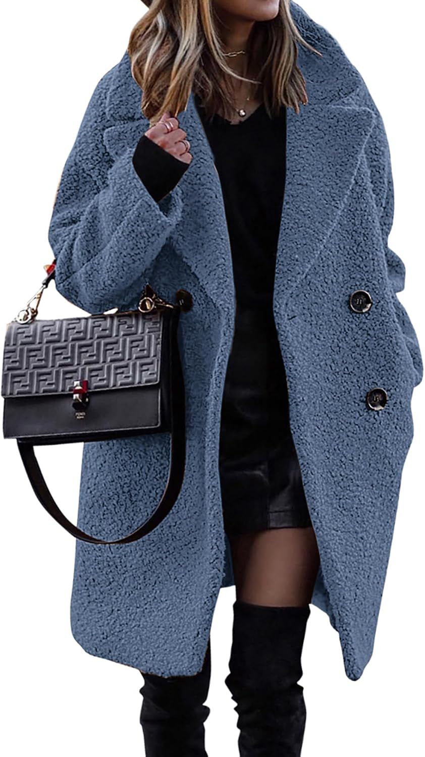 BTFBM Women Faux Fur Coats Lapel Fleece Sherpa Jackets