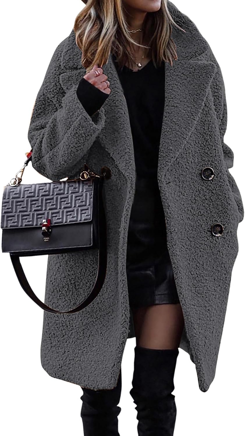 BTFBM Women Faux Fur Coats Lapel Fleece Sherpa Jackets