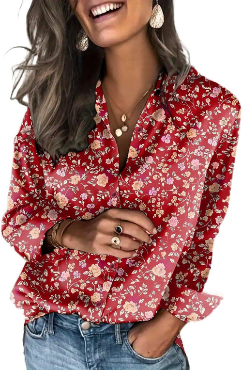Zeagoo Satin Blouses for Women Silk Button Down Shirts Long Sleeve Tops