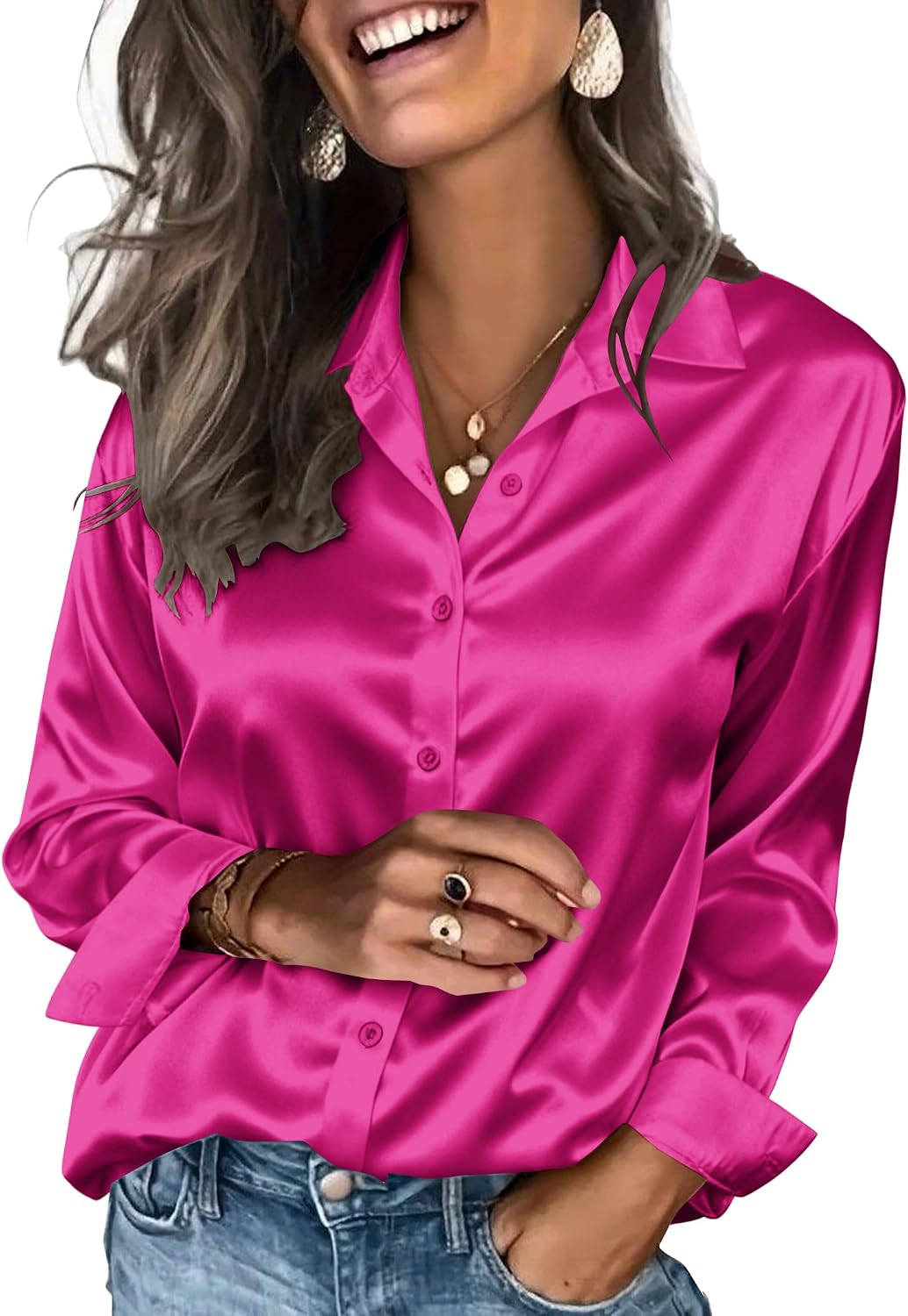 Zeagoo Satin Blouses for Women Silk Button Down Shirts Long Sleeve Tops
