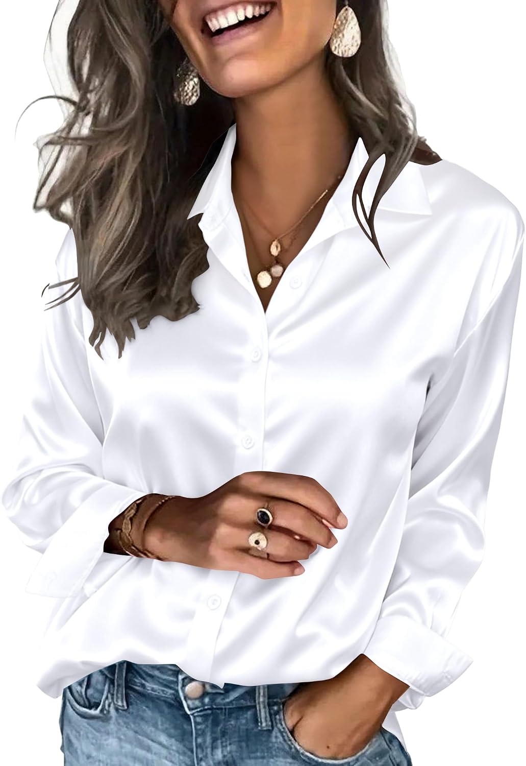 Zeagoo Satin Blouses for Women Silk Button Down Shirts Long Sleeve Tops