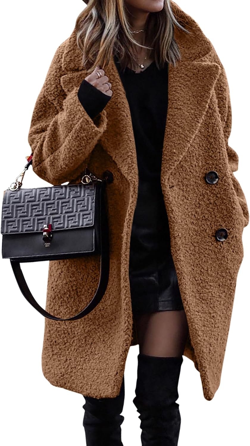 BTFBM Women Faux Fur Coats Lapel Fleece Sherpa Jackets