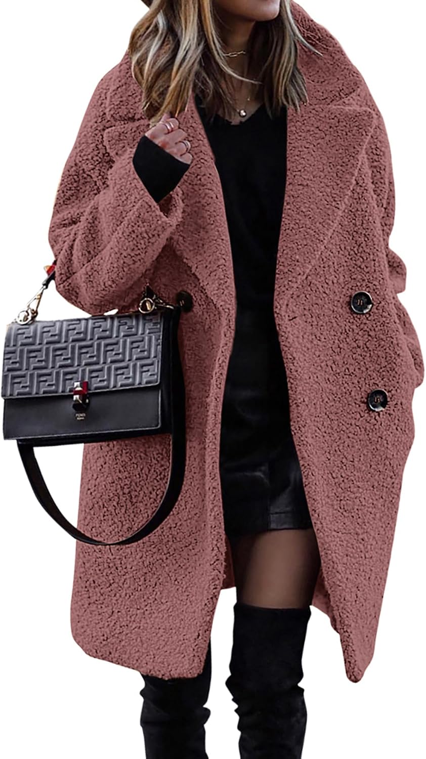 BTFBM Women Faux Fur Coats Lapel Fleece Sherpa Jackets