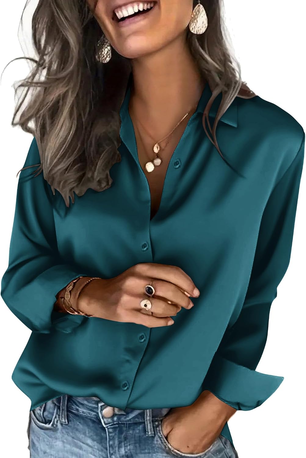 Zeagoo Satin Blouses for Women Silk Button Down Shirts Long Sleeve Tops