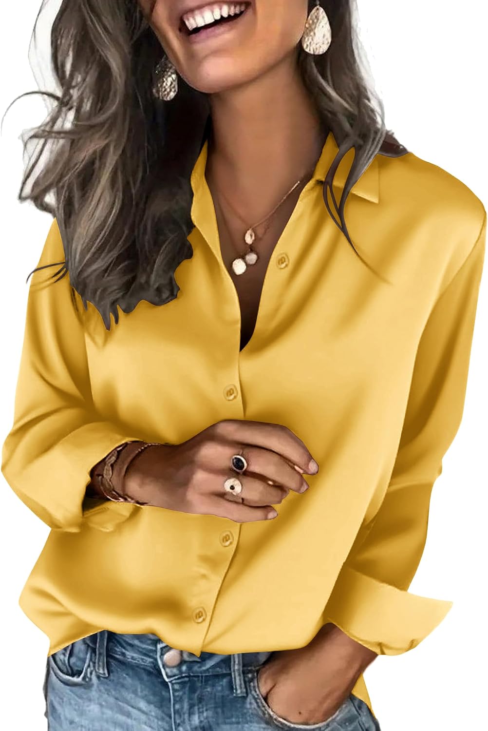 Zeagoo Satin Blouses for Women Silk Button Down Shirts Long Sleeve Tops