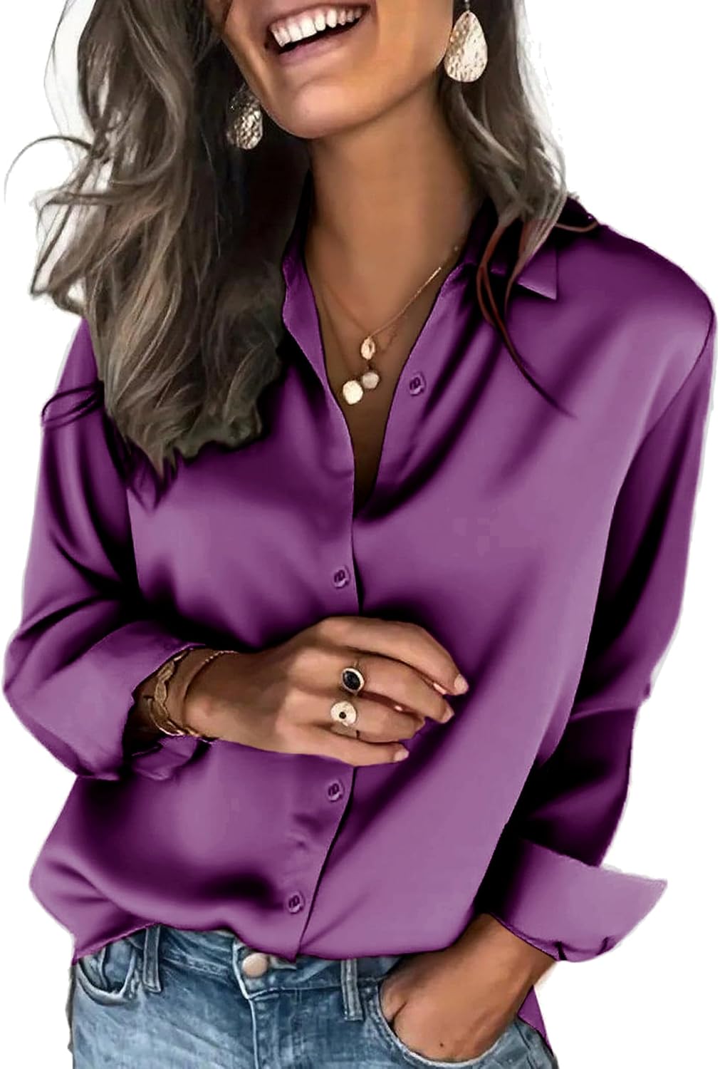 Zeagoo Satin Blouses for Women Silk Button Down Shirts Long Sleeve Tops