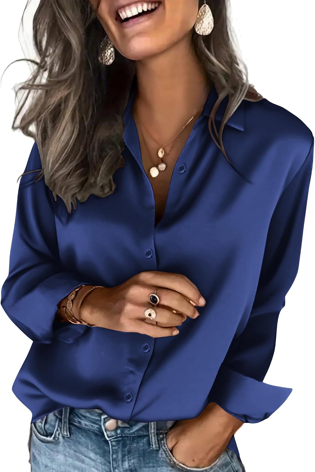 Zeagoo Satin Blouses for Women Silk Button Down Shirts Long Sleeve Tops