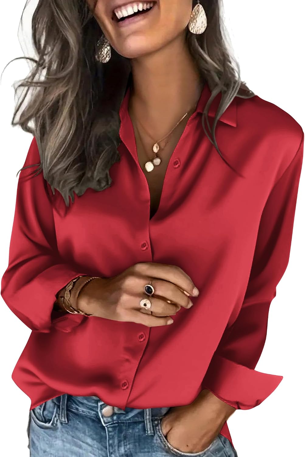 Zeagoo Satin Blouses for Women Silk Button Down Shirts Long Sleeve Tops