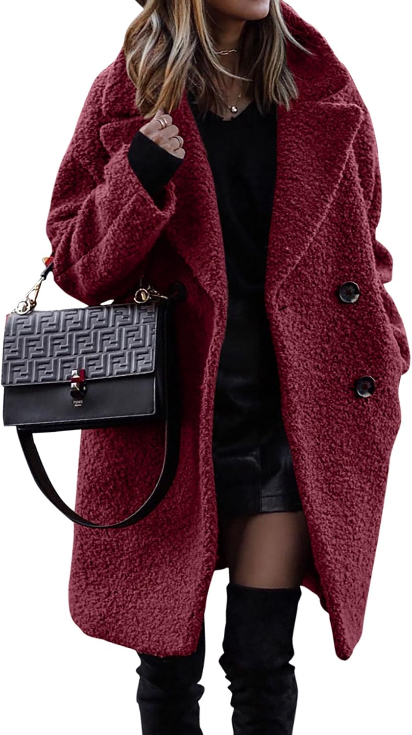 BTFBM Women Faux Fur Coats Lapel Fleece Sherpa Jackets