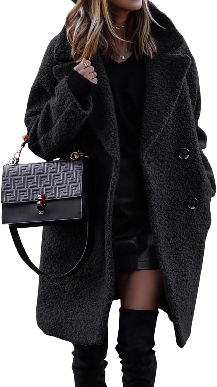 BTFBM Women Faux Fur Coats Lapel Fleece Sherpa Jackets