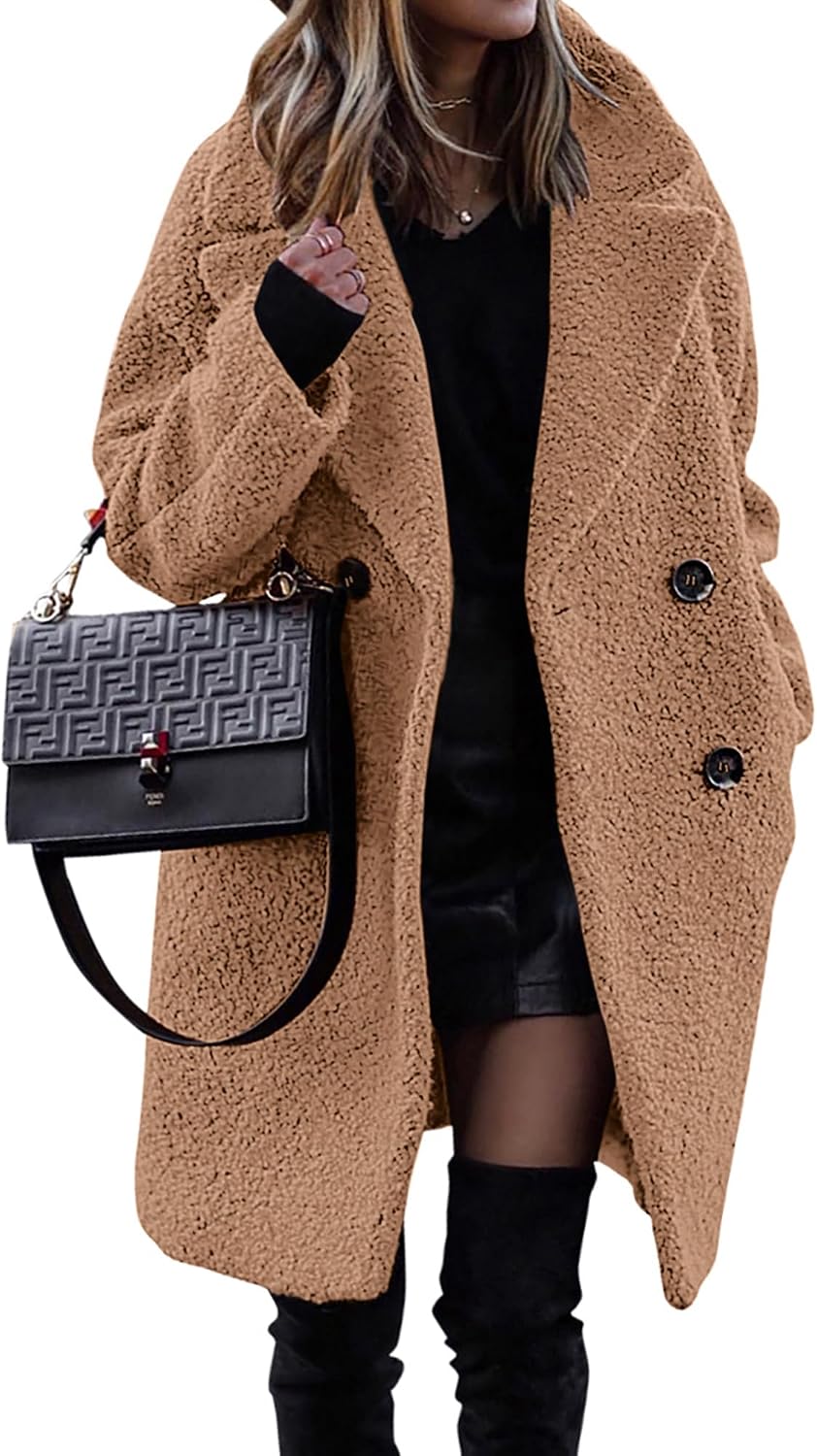 BTFBM Women Faux Fur Coats Lapel Fleece Sherpa Jackets