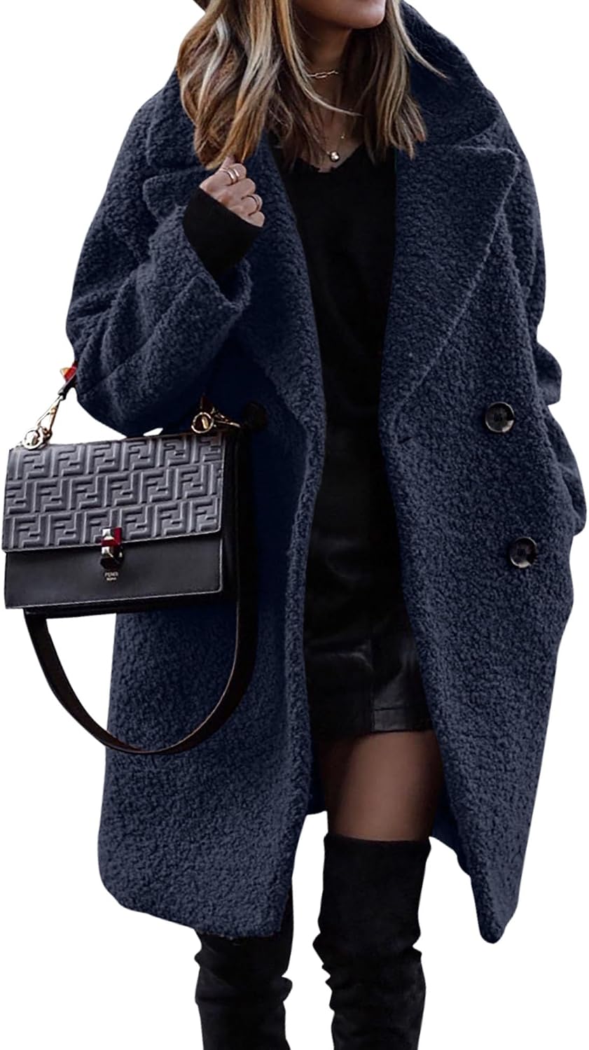 BTFBM Women Faux Fur Coats Lapel Fleece Sherpa Jackets