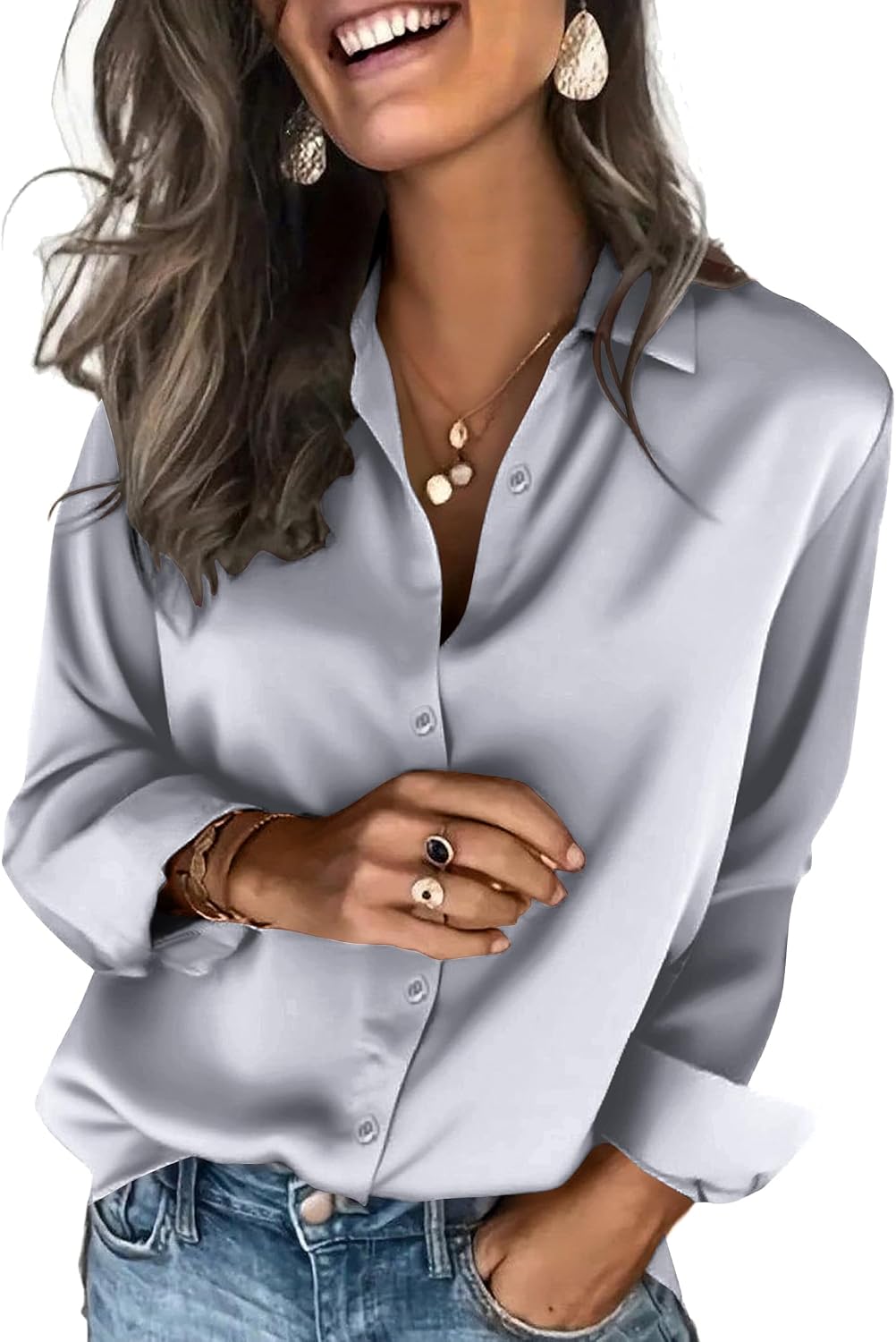 Zeagoo Satin Blouses for Women Silk Button Down Shirts Long Sleeve Tops