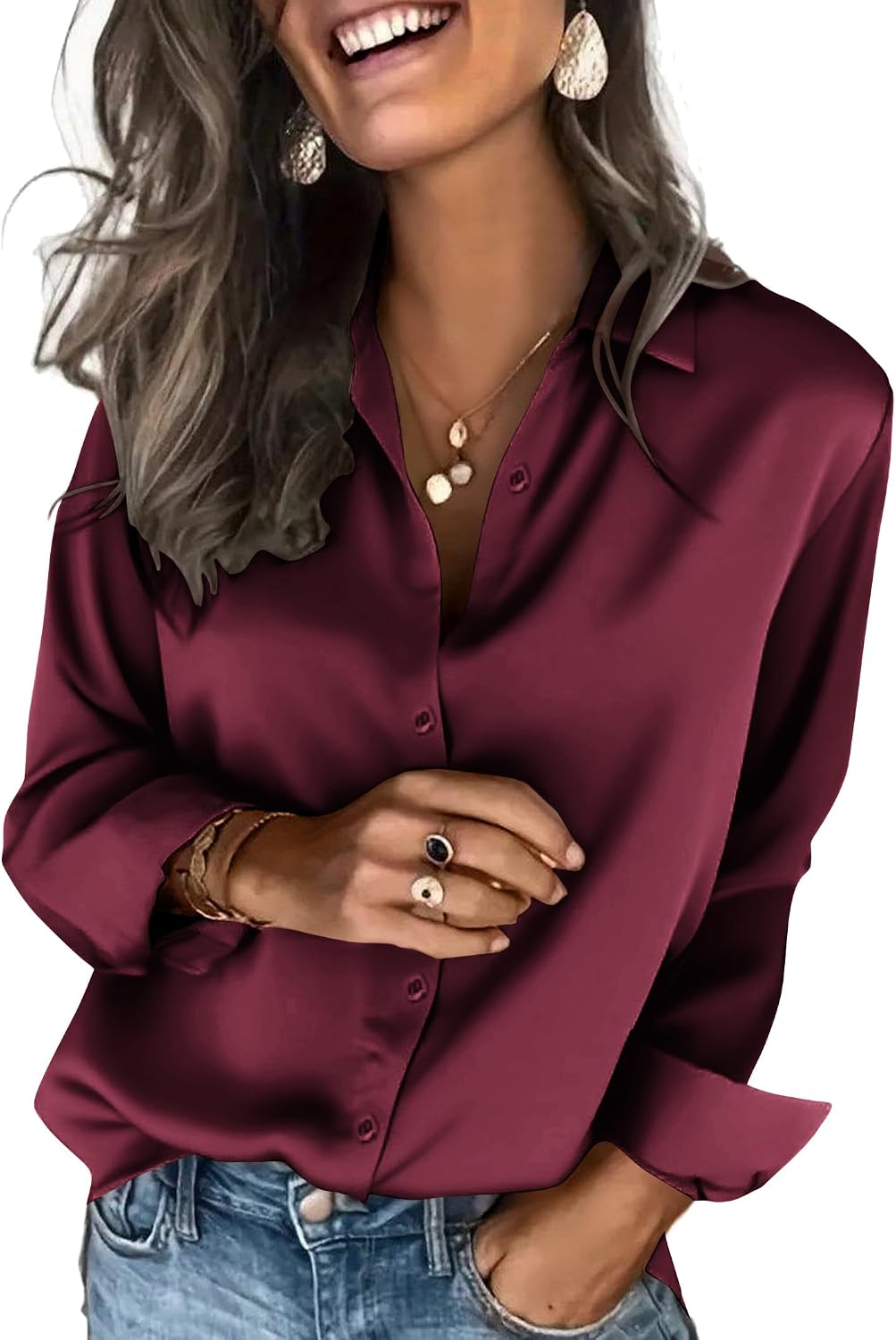 Zeagoo Satin Blouses for Women Silk Button Down Shirts Long Sleeve Tops