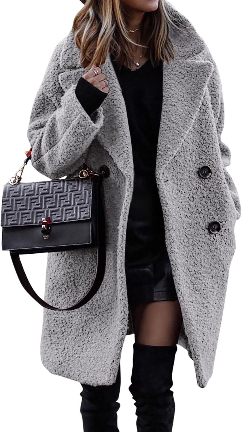 BTFBM Women Faux Fur Coats Lapel Fleece Sherpa Jackets