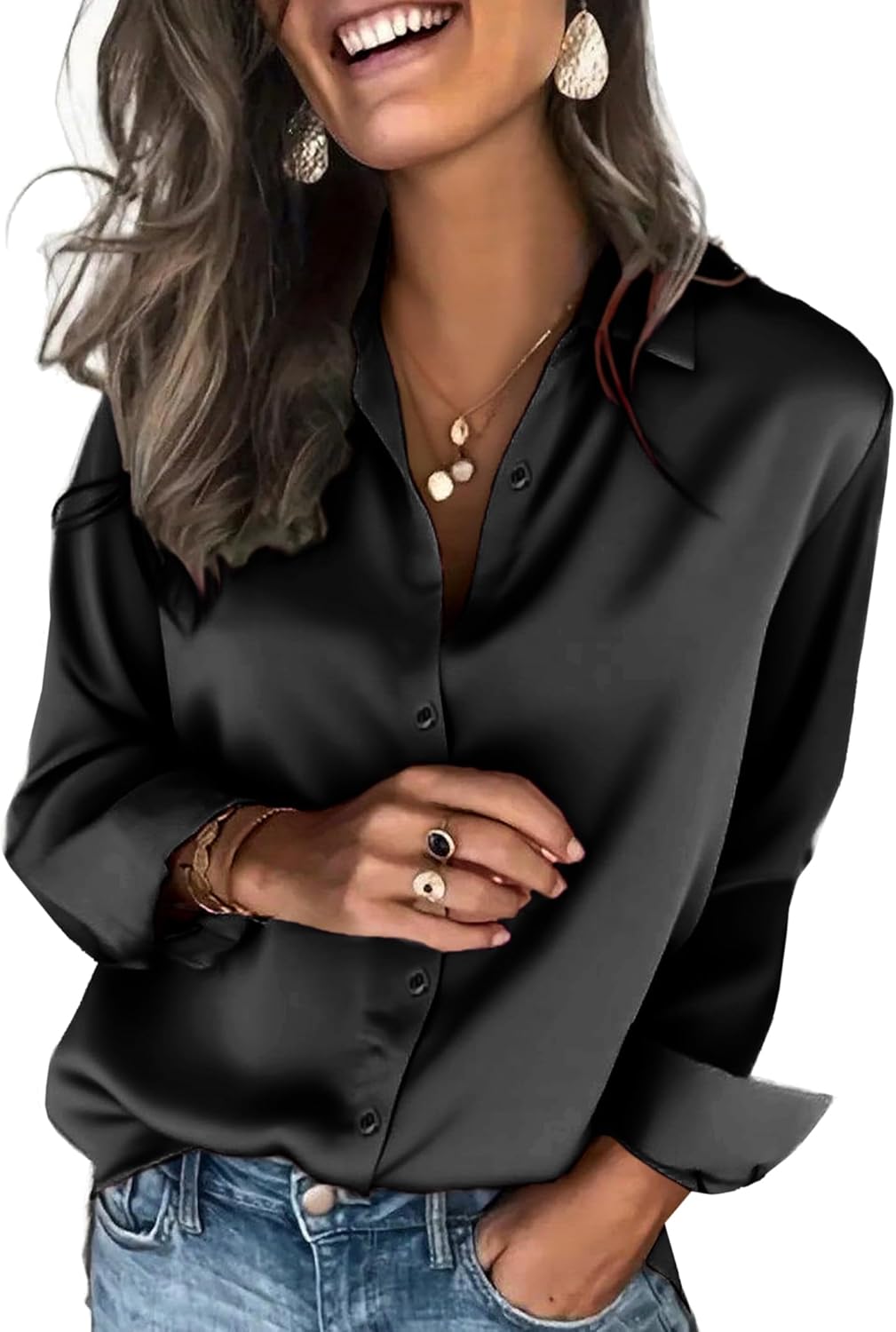 Zeagoo Satin Blouses for Women Silk Button Down Shirts Long Sleeve Tops