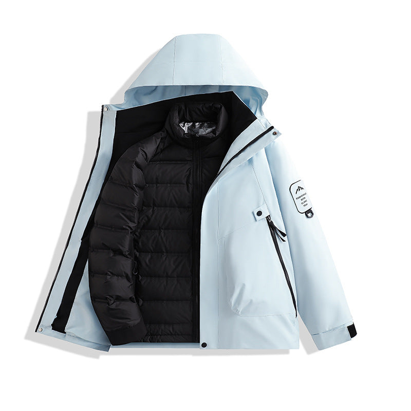 Luotuo Outdoor Hard Shell Jacket Three-in-One Women's Windproof and Waterproof Two-piece Set Fleece Liner Hiking Mountaineering Suit for Men