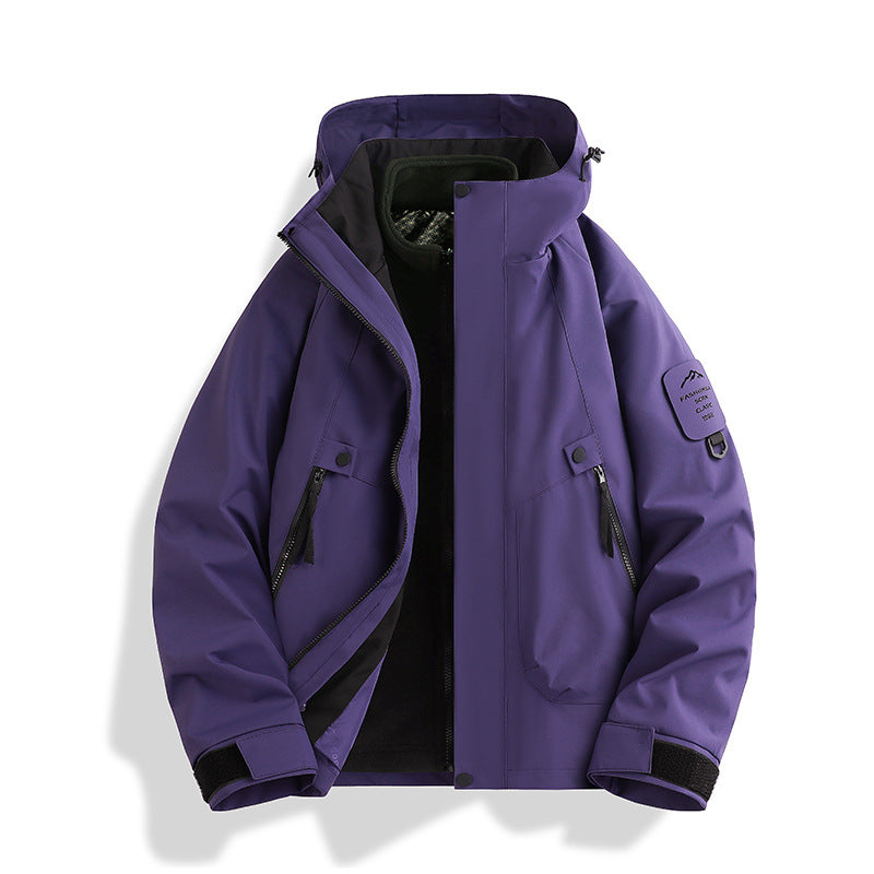 Luotuo Outdoor Hard Shell Jacket Three-in-One Women's Windproof and Waterproof Two-piece Set Fleece Liner Hiking Mountaineering Suit for Men