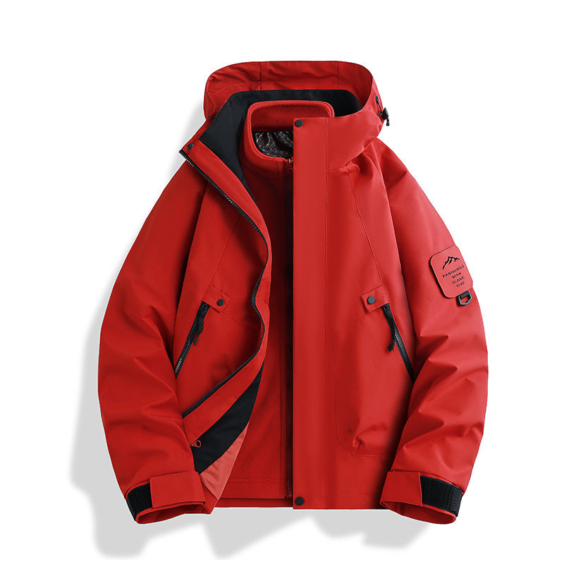 Luotuo Outdoor Hard Shell Jacket Three-in-One Women's Windproof and Waterproof Two-piece Set Fleece Liner Hiking Mountaineering Suit for Men