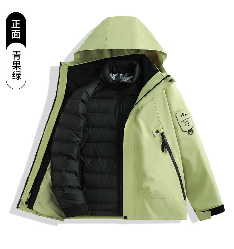 Luotuo Outdoor Hard Shell Jacket Three-in-One Women's Windproof and Waterproof Two-piece Set Fleece Liner Hiking Mountaineering Suit for Men