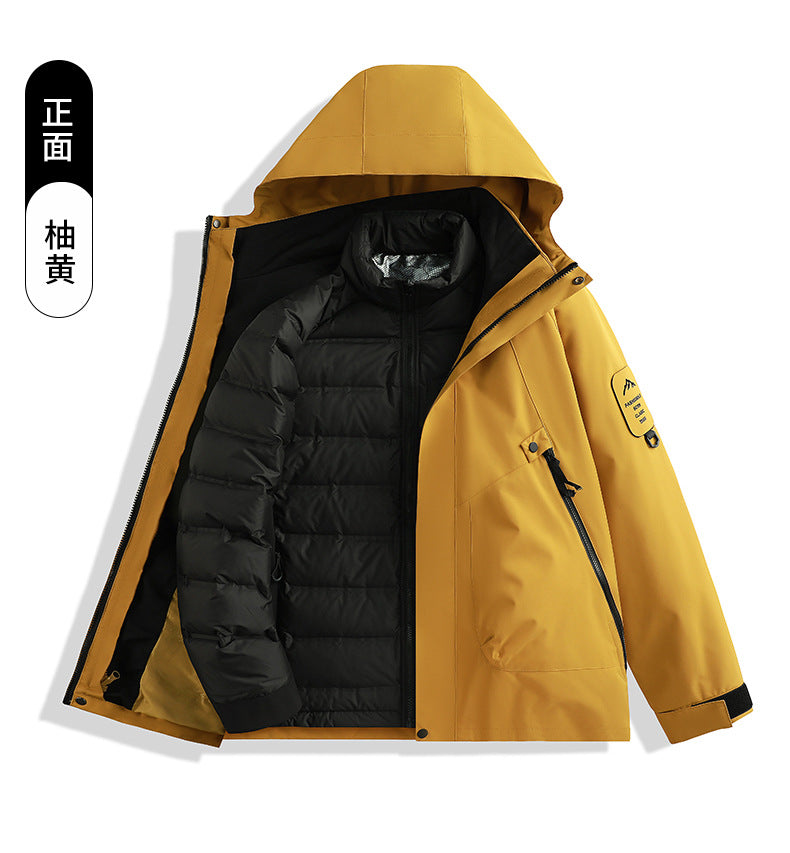 Luotuo Outdoor Hard Shell Jacket Three-in-One Women's Windproof and Waterproof Two-piece Set Fleece Liner Hiking Mountaineering Suit for Men