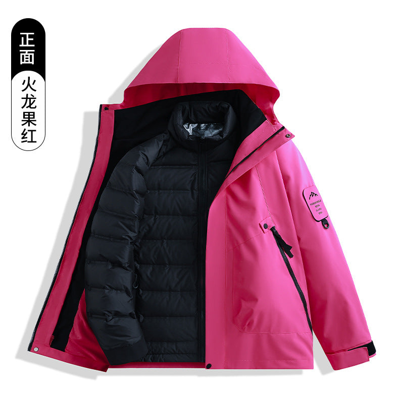 Luotuo Outdoor Hard Shell Jacket Three-in-One Women's Windproof and Waterproof Two-piece Set Fleece Liner Hiking Mountaineering Suit for Men