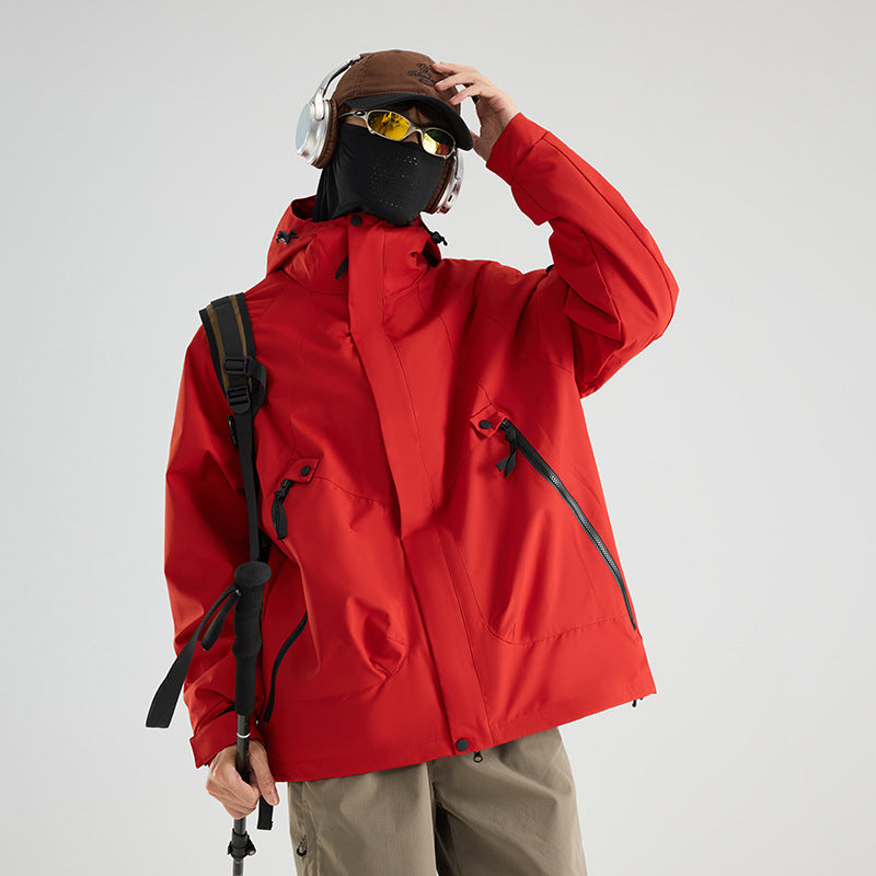 Luotuo Outdoor Hard Shell Jacket Three-in-One Women's Windproof and Waterproof Two-piece Set Fleece Liner Hiking Mountaineering Suit for Men