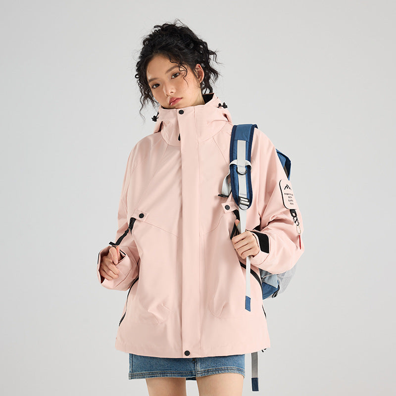 Luotuo Outdoor Hard Shell Jacket Three-in-One Women's Windproof and Waterproof Two-piece Set Fleece Liner Hiking Mountaineering Suit for Men