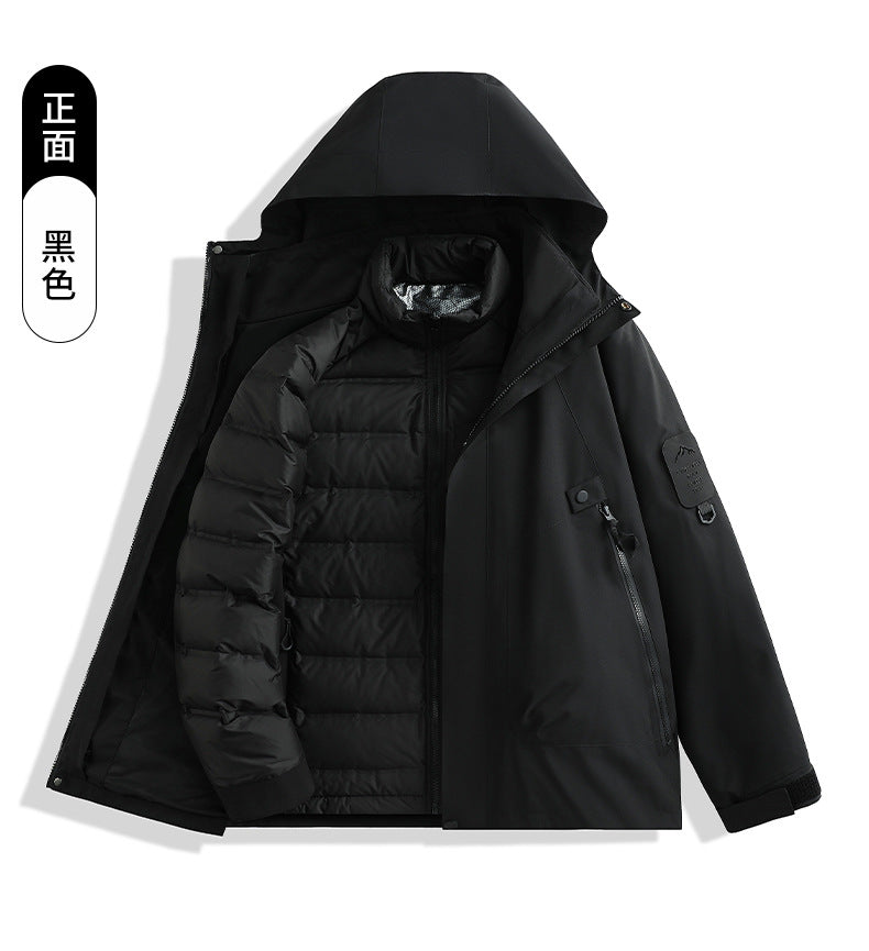 Luotuo Outdoor Hard Shell Jacket Three-in-One Women's Windproof and Waterproof Two-piece Set Fleece Liner Hiking Mountaineering Suit for Men