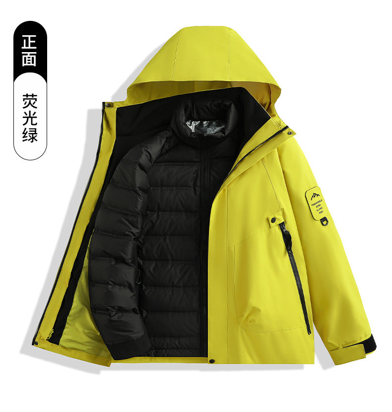Luotuo Outdoor Hard Shell Jacket Three-in-One Women's Windproof and Waterproof Two-piece Set Fleece Liner Hiking Mountaineering Suit for Men