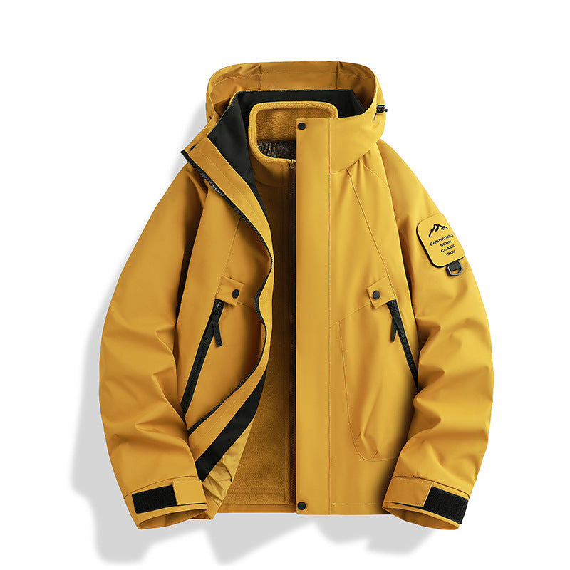 Luotuo Outdoor Hard Shell Jacket Three-in-One Women's Windproof and Waterproof Two-piece Set Fleece Liner Hiking Mountaineering Suit for Men
