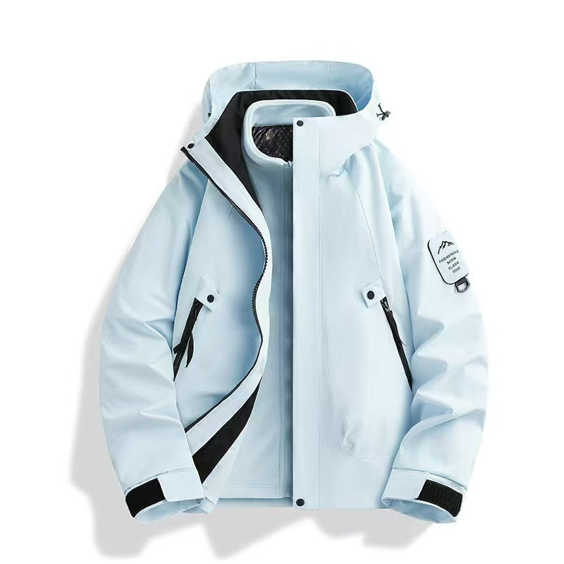 Luotuo Outdoor Hard Shell Jacket Three-in-One Women's Windproof and Waterproof Two-piece Set Fleece Liner Hiking Mountaineering Suit for Men