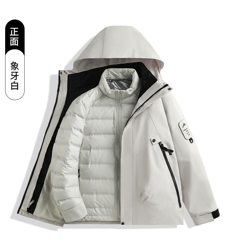 Luotuo Outdoor Hard Shell Jacket Three-in-One Women's Windproof and Waterproof Two-piece Set Fleece Liner Hiking Mountaineering Suit for Men