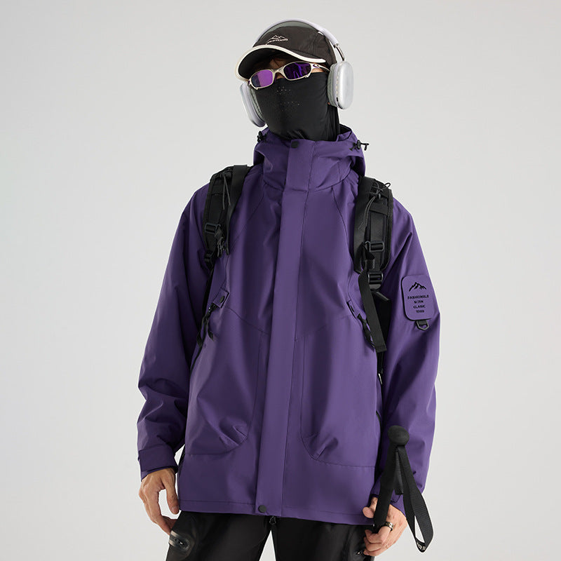 Luotuo Outdoor Hard Shell Jacket Three-in-One Women's Windproof and Waterproof Two-piece Set Fleece Liner Hiking Mountaineering Suit for Men