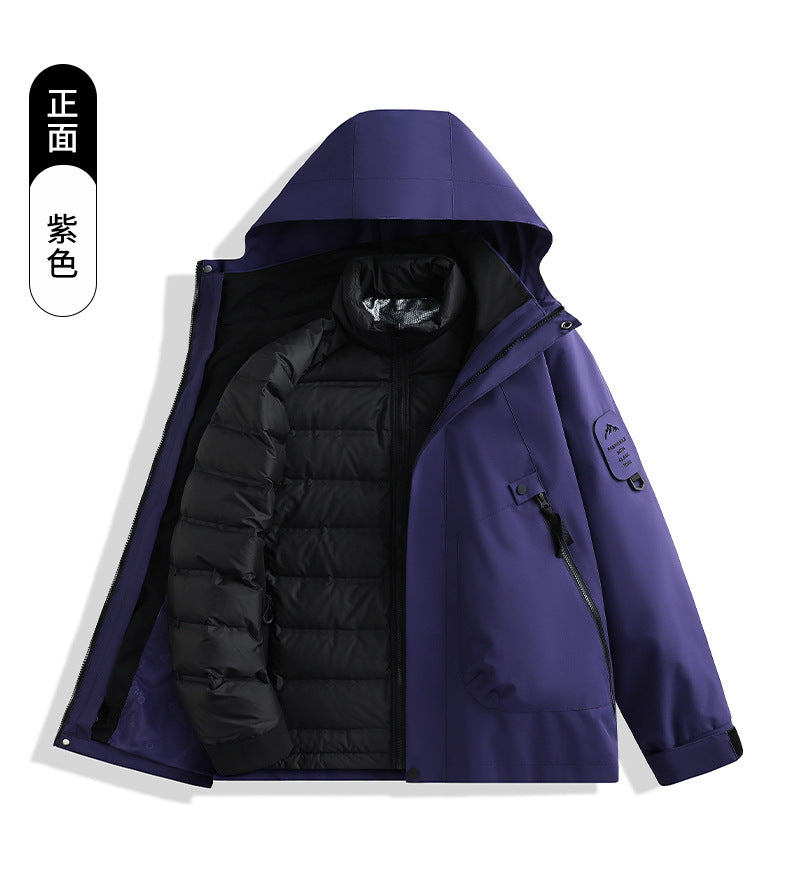 Luotuo Outdoor Hard Shell Jacket Three-in-One Women's Windproof and Waterproof Two-piece Set Fleece Liner Hiking Mountaineering Suit for Men