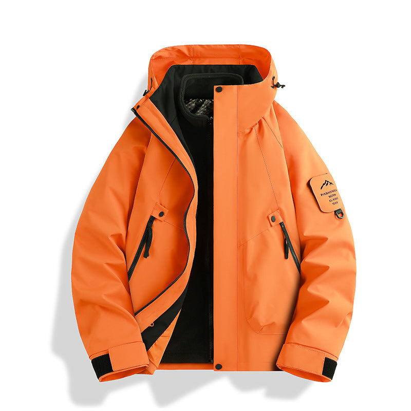 Luotuo Outdoor Hard Shell Jacket Three-in-One Women's Windproof and Waterproof Two-piece Set Fleece Liner Hiking Mountaineering Suit for Men