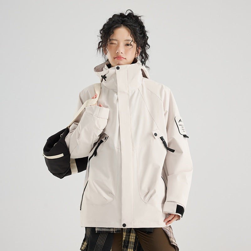 Luotuo Outdoor Hard Shell Jacket Three-in-One Women's Windproof and Waterproof Two-piece Set Fleece Liner Hiking Mountaineering Suit for Men
