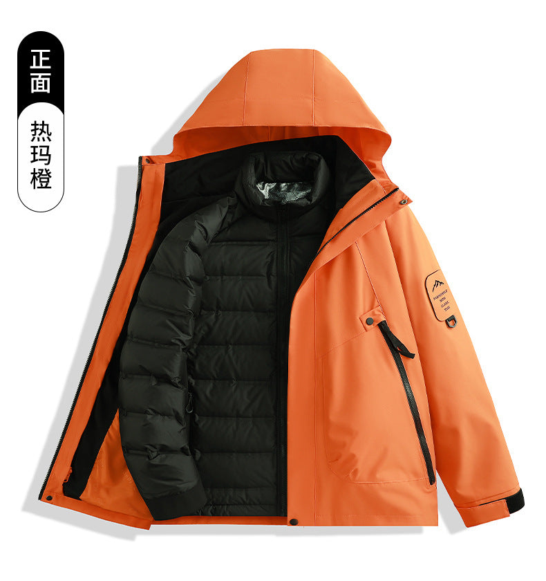 Luotuo Outdoor Hard Shell Jacket Three-in-One Women's Windproof and Waterproof Two-piece Set Fleece Liner Hiking Mountaineering Suit for Men