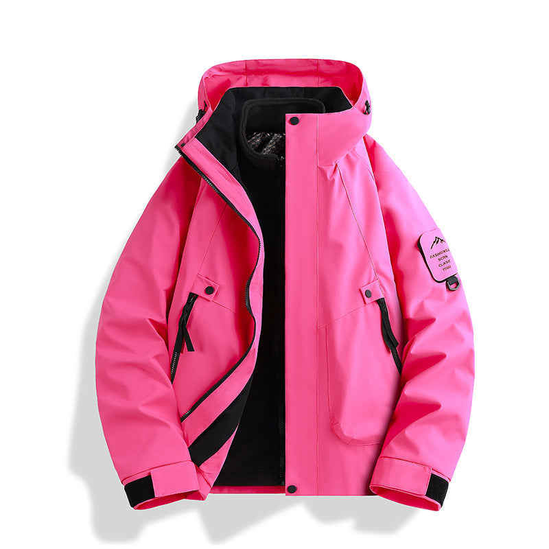 Luotuo Outdoor Hard Shell Jacket Three-in-One Women's Windproof and Waterproof Two-piece Set Fleece Liner Hiking Mountaineering Suit for Men
