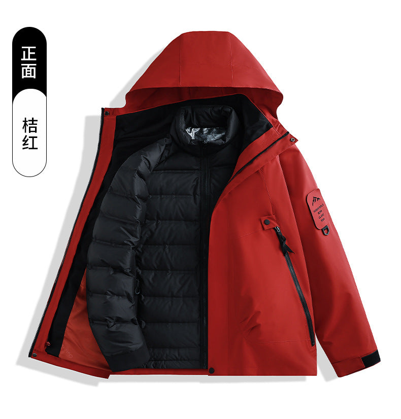 Luotuo Outdoor Hard Shell Jacket Three-in-One Women's Windproof and Waterproof Two-piece Set Fleece Liner Hiking Mountaineering Suit for Men