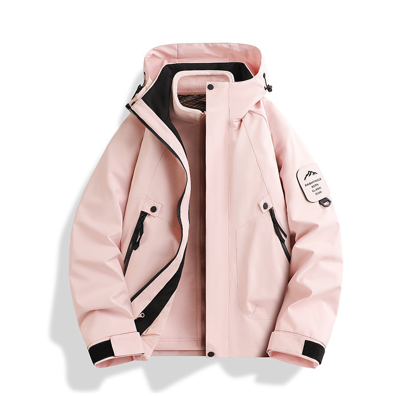Luotuo Outdoor Hard Shell Jacket Three-in-One Women's Windproof and Waterproof Two-piece Set Fleece Liner Hiking Mountaineering Suit for Men