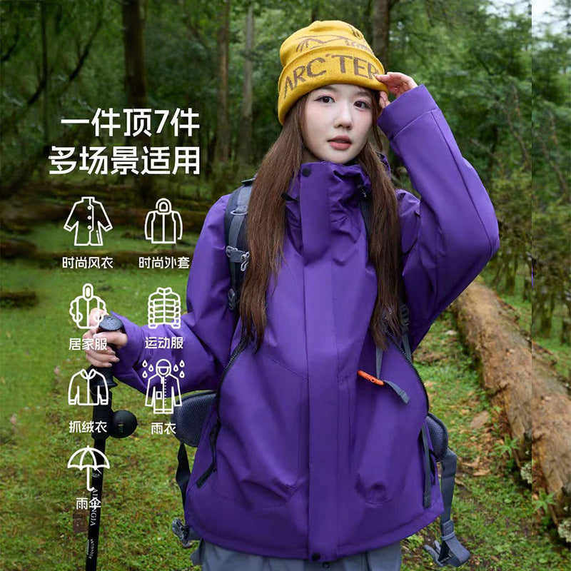 Luotuo Outdoor Hard Shell Jacket Three-in-One Women's Windproof and Waterproof Two-piece Set Fleece Liner Hiking Mountaineering Suit for Men