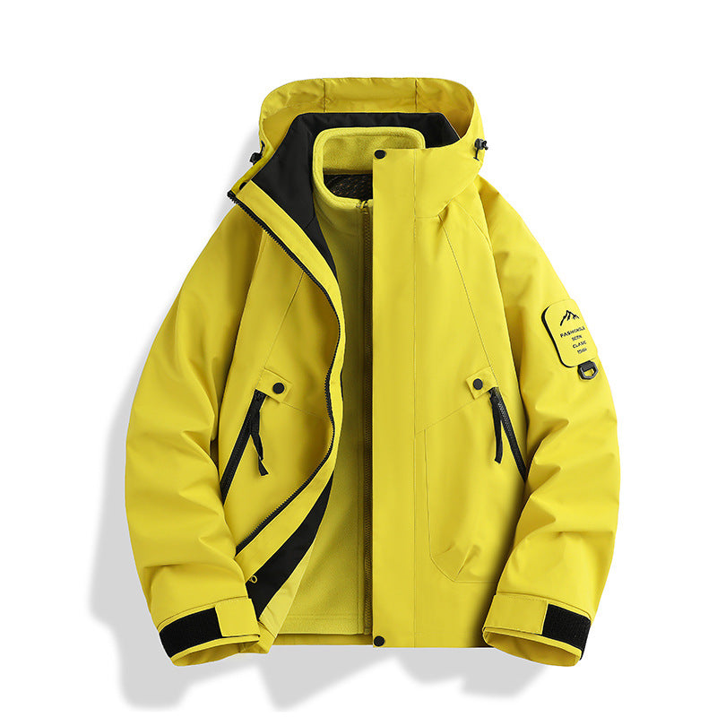Luotuo Outdoor Hard Shell Jacket Three-in-One Women's Windproof and Waterproof Two-piece Set Fleece Liner Hiking Mountaineering Suit for Men