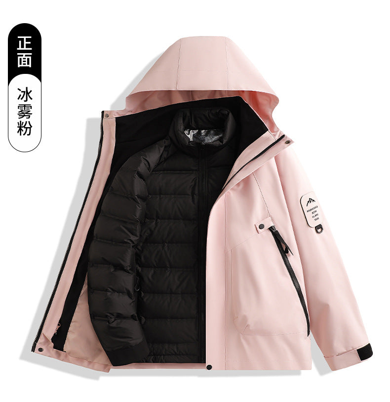 Luotuo Outdoor Hard Shell Jacket Three-in-One Women's Windproof and Waterproof Two-piece Set Fleece Liner Hiking Mountaineering Suit for Men