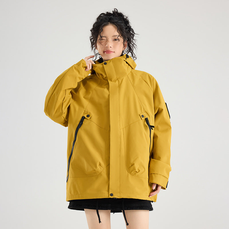 Luotuo Outdoor Hard Shell Jacket Three-in-One Women's Windproof and Waterproof Two-piece Set Fleece Liner Hiking Mountaineering Suit for Men