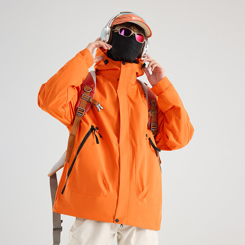 Luotuo Outdoor Hard Shell Jacket Three-in-One Women's Windproof and Waterproof Two-piece Set Fleece Liner Hiking Mountaineering Suit for Men
